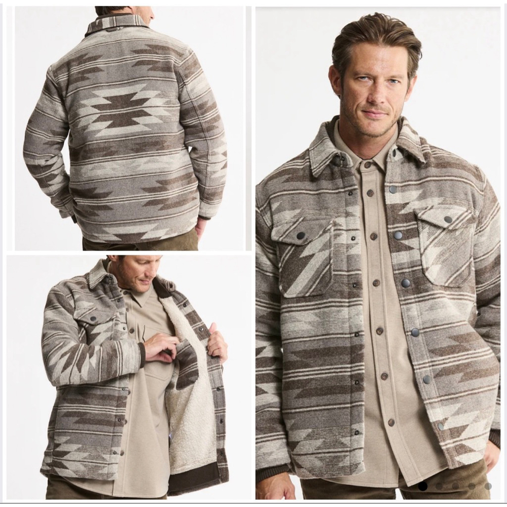 Jachs NY Sherpa Lined Wool Blend Jacket L Brown Beige Southwest Aztec Pattern